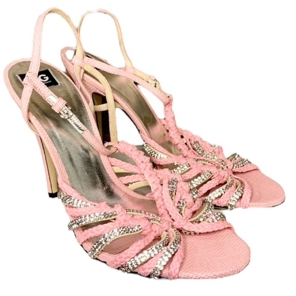 Dolce & Gabbana Braided T-Strap Jeweled Stiletto Pink Sz 40 Glam Coquette Barbie